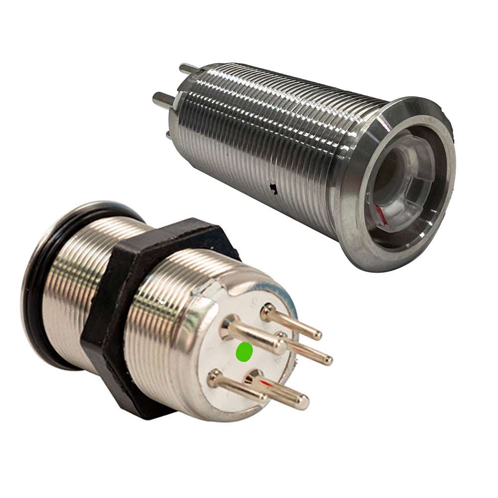 Bluewater 22mm Inrush Push Button Switch Momentary Off(On)(On) - Blue/Red/Green LED - Switch Body Only