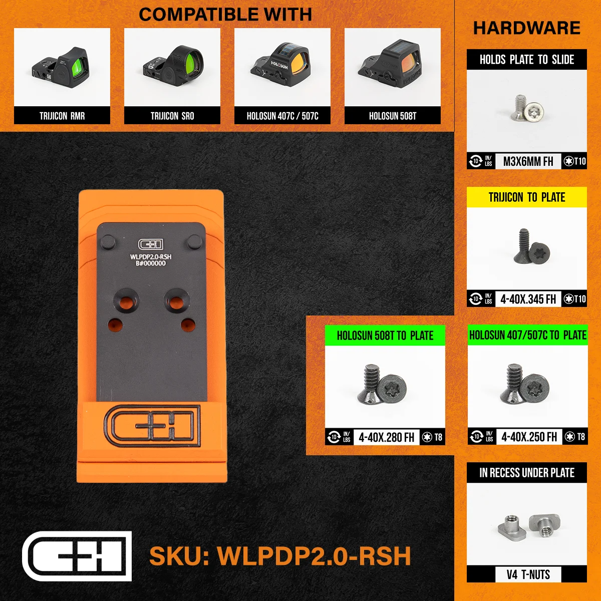 C&h Precision Optics Adapter Plate - Walther Defense Pdp 2.0