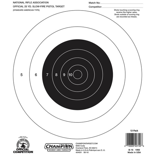 Champion Targets 40722 Nra (national Rifle Association) Targets, 25 Yard Pistol Slow Fire, 100 Pack
