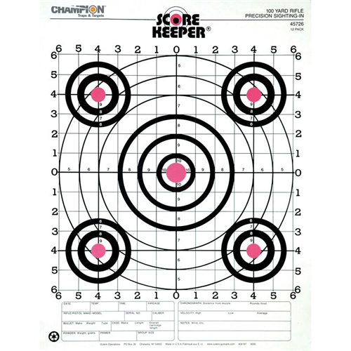 Champion Targets 45726 Score Keeper Fluorescent Orange & White 100 Yard Rifle Sight-in Targets (12 Pack)