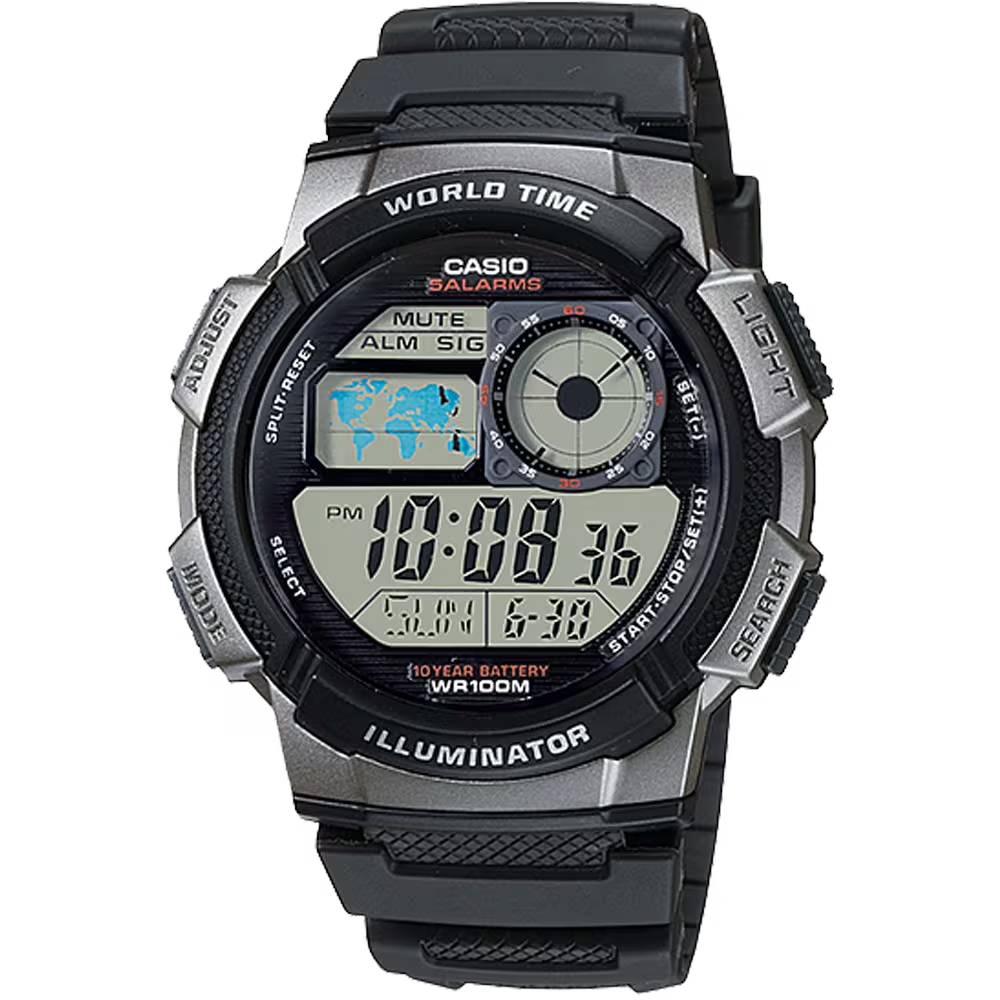 Casio Classic World Time Digital Watch W/ 100 Meter Water-resistance