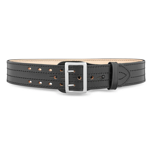 2-1/4" Plain Leather Sam Brown 4 Row Stitch Duty Belt With Solid Brass Nickel Buckle