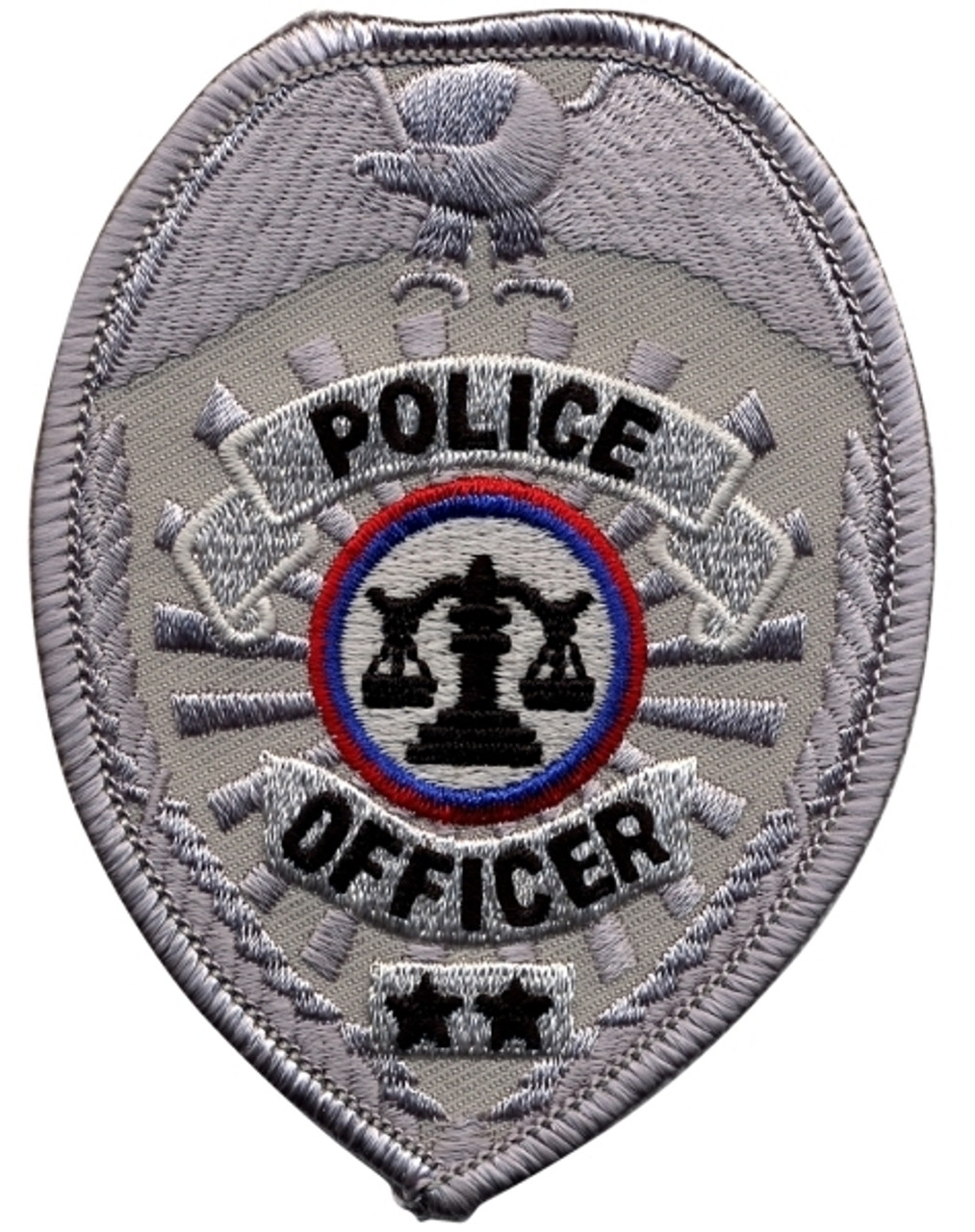 Police Officer Badge Patch - Silver - 2.5''x3.5''