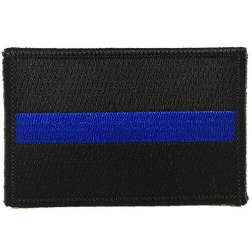 Thin Blue Line, Black Background Patch, 2 X 3 Inches, Sew On