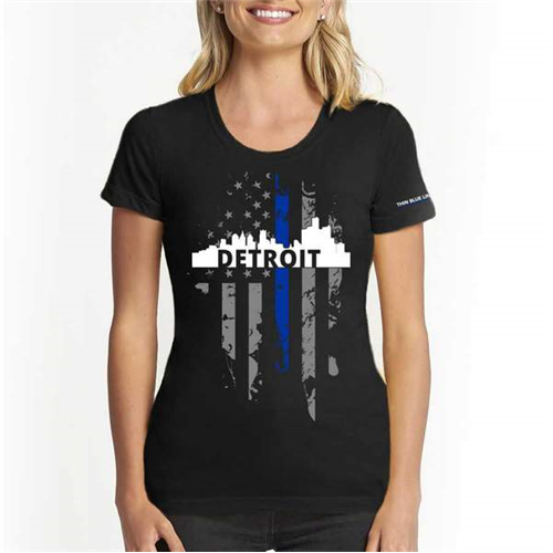 Women's T-Shirt, Detroit Large, Thin Blue Line