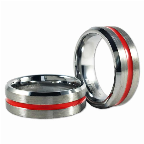 Men's Thin Red Line Ring, Tungsten