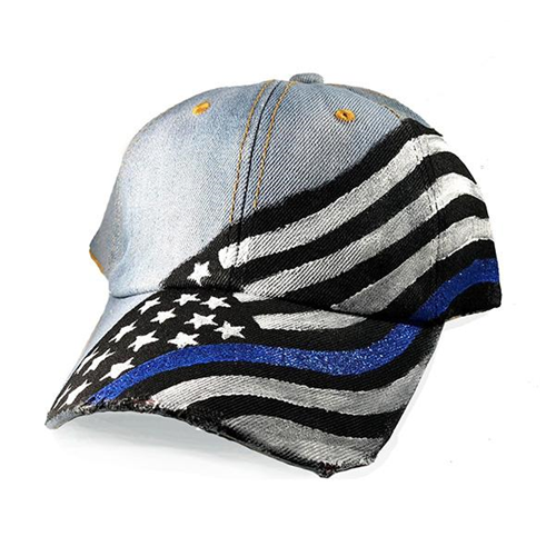 Thin Blue Line Women's Hand Painted Hat - Thin Red Line Flag