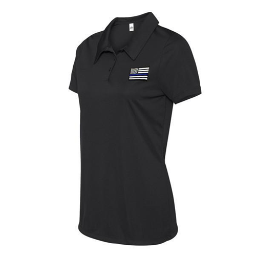 Women's Polyester Polo - Thin Blue Line Embroidered Flag