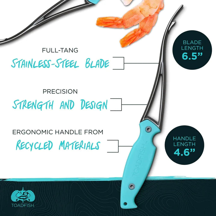 Toadfish Shrimp Deveiner Tool - Prawn & Seafood Peeler - Frogmore Shrimp Cleaner - Steel Butterfly Blade - Kitchen Essential - Ergonomic Handle - Stainless Steel - Full-Tang Strength