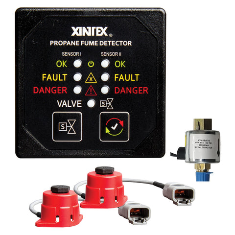 Fireboy-Xintex Propane Fume Detector, 2 Channel, 2 Sensors, Solenoid Valve & Control & 20' Cable - 24V DC