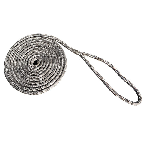 New England Rope 1/2" x 15' Nylon Double Braid Dock Line - Grey