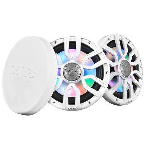 DS18 8" 2-Way Coaxial Marine Speakers w/Digital LED Lights & Bullet Tweeter - White - 175W, 4-Ohm