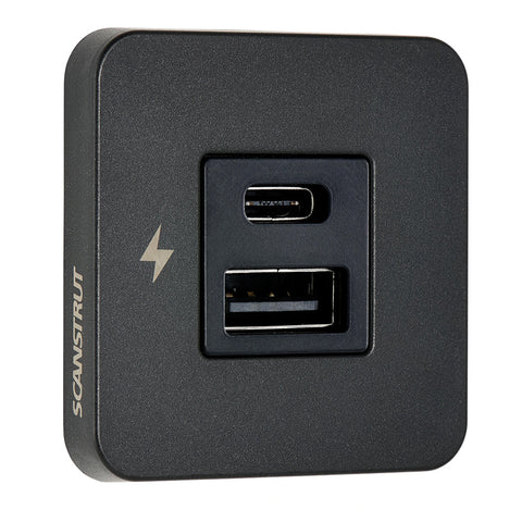 Scanstrut TILE USB-A/USB-C Interior Charging Socket - 12/24V - Black Bezel