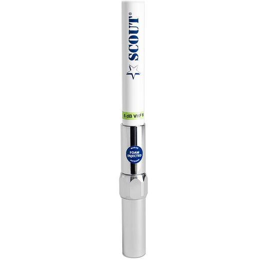 Scout 8' QuickFit White VHF Antenna w/5M Cable + FME Quick 6 Foam Filled 6db Solid Brass & Copper Element