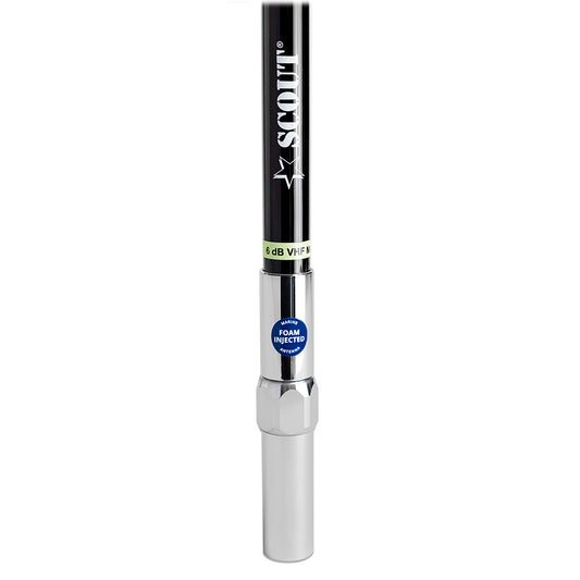 Scout 8' QuickFit Black VHF Antenna w/5M Cable + FME Quick 6 Foam Filled 6db Solid Brass & Copper Element
