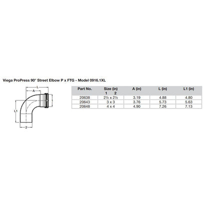 Viega ProPress 2-1/2" - 90° Copper Elbow - Street/Press Connection - Smart Connect Technology
