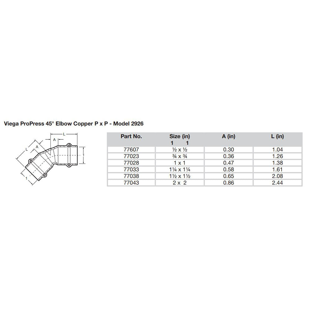 Viega ProPress 2" - 45° Copper Elbow - Double Press Connection - Smart Connect Technology