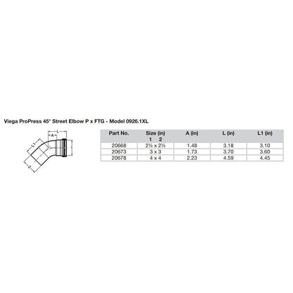 Viega ProPress - 2-1/2" - 45° Copper Elbow - Street/Press Connection - Smart Connect Technology