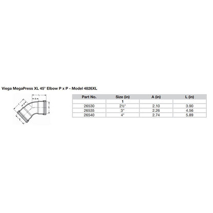 Viega MegaPress 4" 45° Carbon Steel Elbow w/FKM - Double Press Connection - Smart Connect Technology