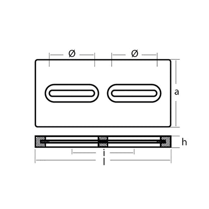 Tecnoseal Rectangular Zinc Plate Anode w/Inserts - 12" x 6" x 1"
