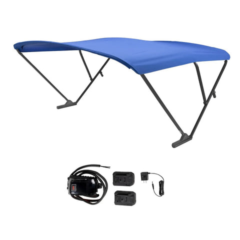 SureShade Battery Powered Bimini - Black Anodized Frame & Pacific Blue Fabric