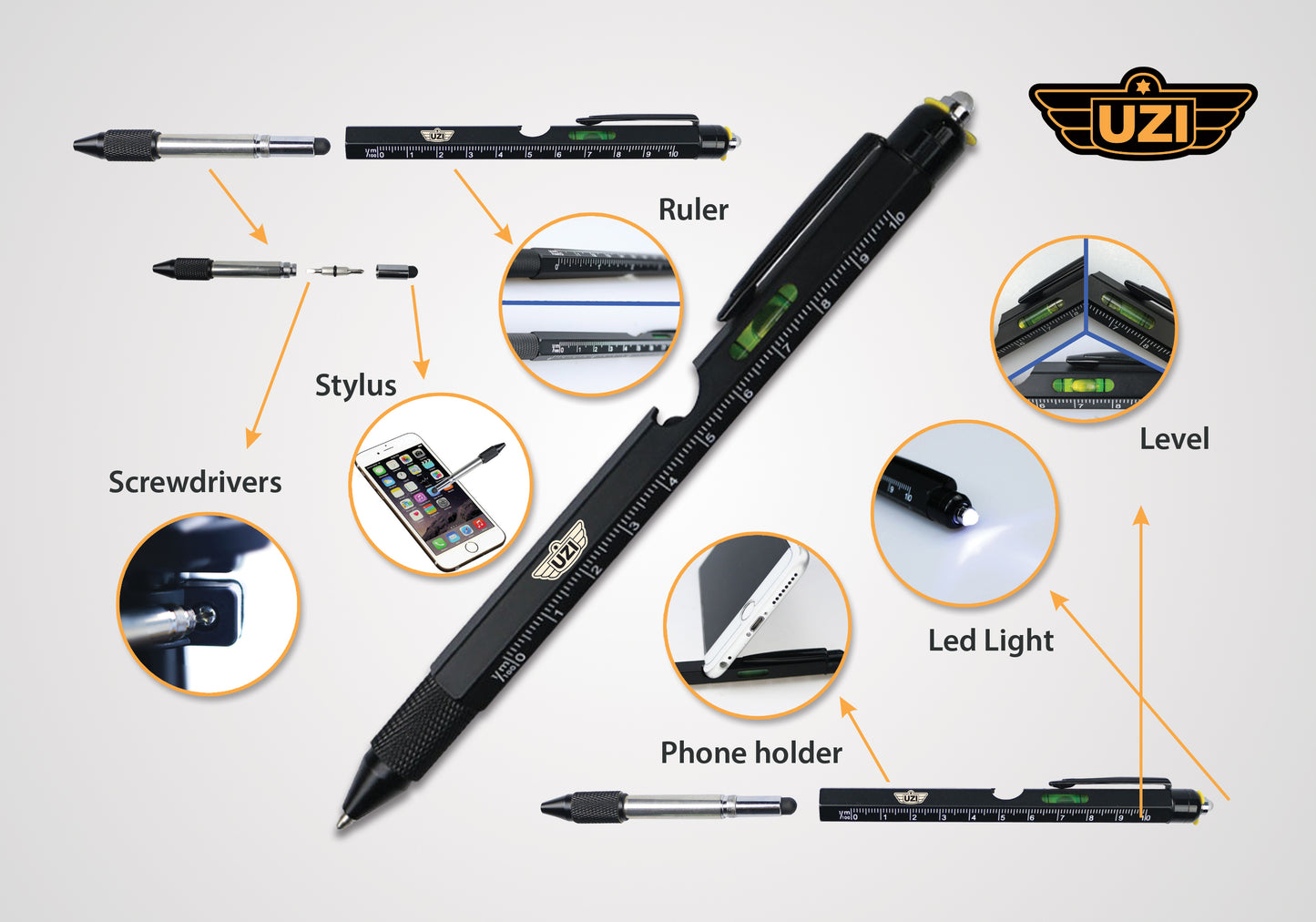 Uzi Tactical Utility Pen W/ Ruler
