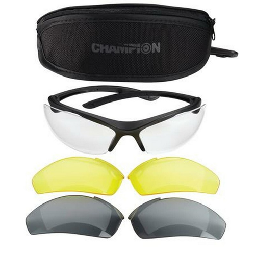 Champion Targets 40606 Open Frame Ballistic Shooting Glasses W/ Black Frame & Clear, Smoke, & Yellow Lens