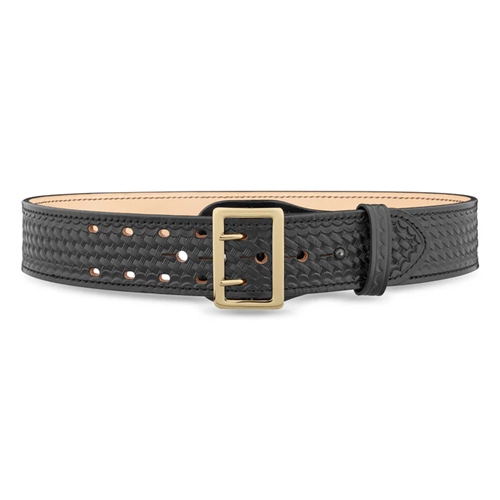 Dutyman 2-1/4" Basketweave Leather Sam Brown 2 Row Stitch Duty Belt With Gold Buckle