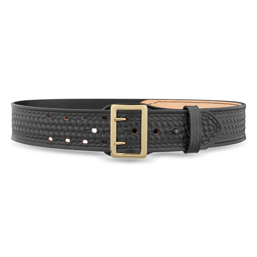 2-1/4" Basketweave Leather Sam Browne Duty Belt (half Lined) With Gold Buckle