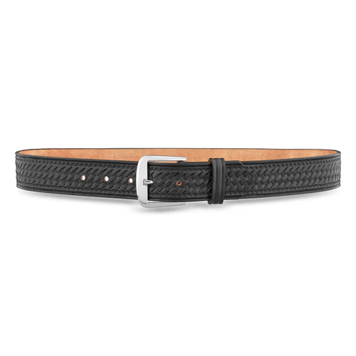 1-1/2" Basketweave Black Leather Garrison Belt With Nickel Buckle
