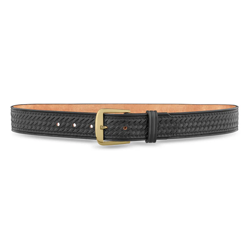 1-1/2" Basketweave Black Leather Garrison Belt With Gold Buckle