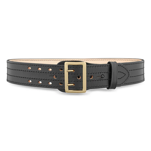 2-1/4" Plain Leather Sam Brown 4 Row Stitch Duty Belt With Gold Buckle