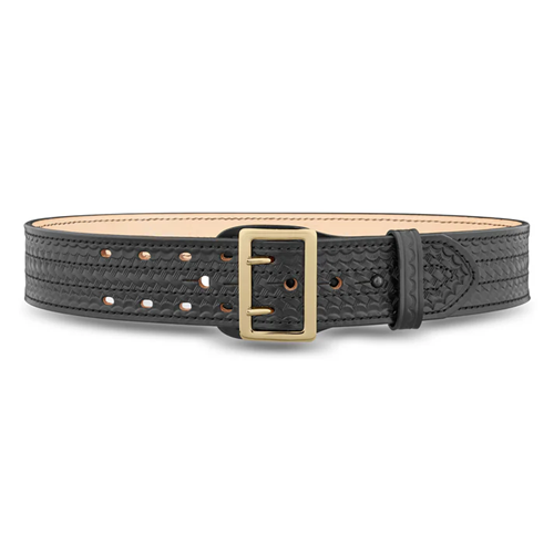 2-1/4" Basketweave Leather Sam Brown 4 Row Stitch Duty Belt With Gold Buckle