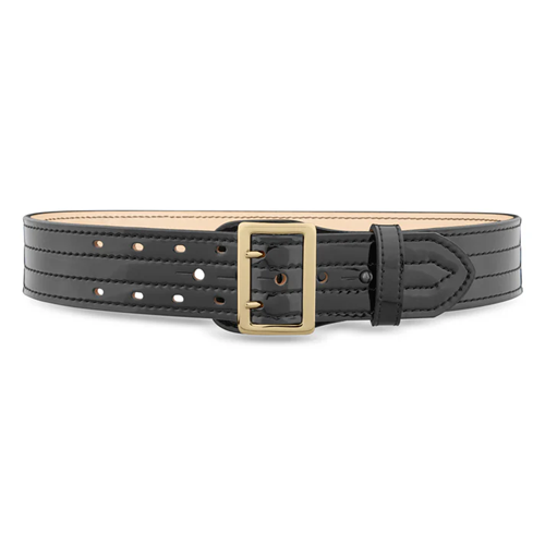 2-1/4" Hi-gloss Leather Sam Brown 4 Row Stitch Duty Belt With Solid Brass Gold Buckle