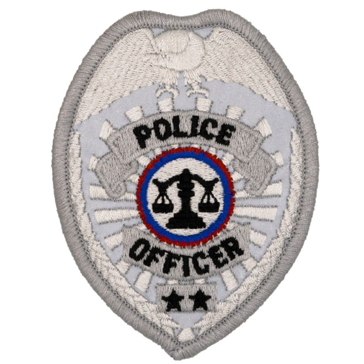Police Officer Badge Patch - Reflective Silver - 2.5''x3.5''