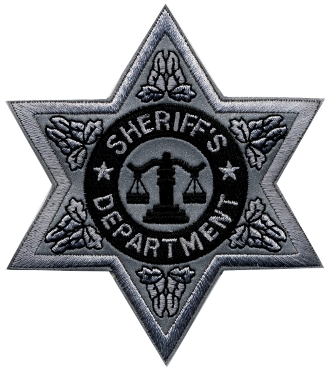 Sheriff Dept Reflective 6-point Star Badge Patch - Silver - 3.5''x3.5''