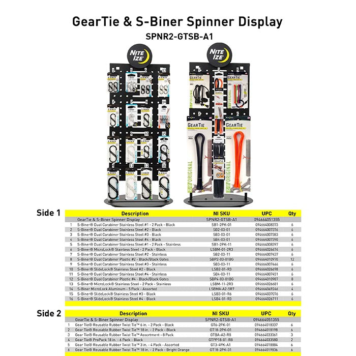 Gear Tie And S-biner Spinner Display  Double Sided  Assortment