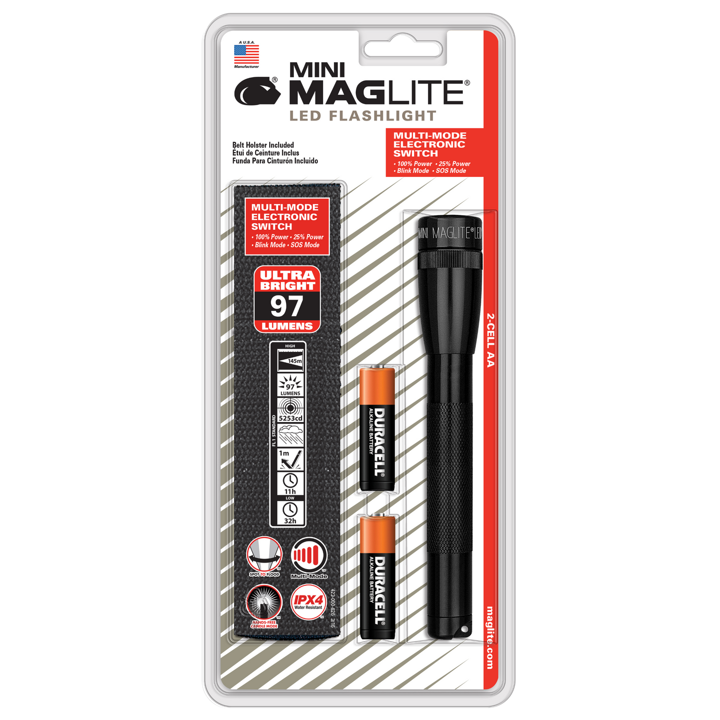 Maglite SP22 Mini Maglite 2 AA-Cell LED Flashlight w/ Holster