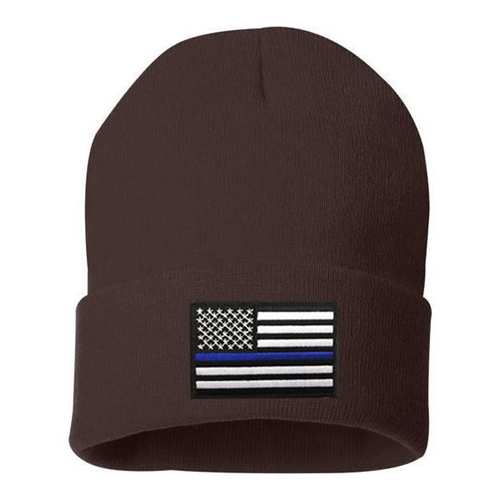 Thin Blue Line Flag Embroidered Beanie