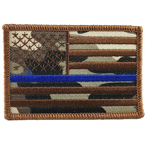 Camo American Flag Thin Blue Line Patch, 2 X 3 Inches, Sew On