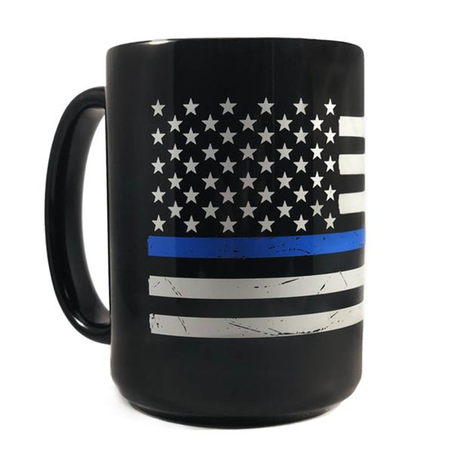 Thin Blue Line Distressed Flag Mug- Thin Blue Line, 15 Oz