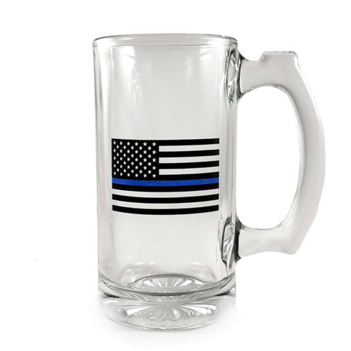 Thin Blue Line Libbey Deco Glass Mug - Thin Blue Line Flag, 12.5 Oz