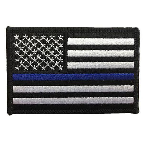 Thin Blue Line American Flag Patch, Black Border, 2 X 3 Inches, Sew On