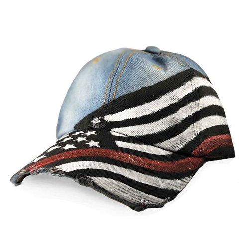 Women's Hand Painted Hat - Thin Red Line Flag