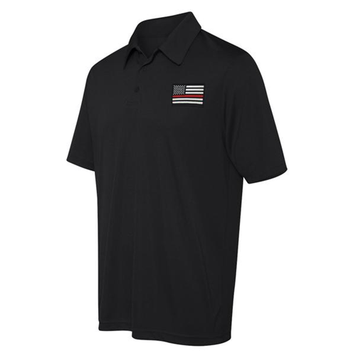 Polyester Sport Polo - Embroidered Thin Red Line American Flag