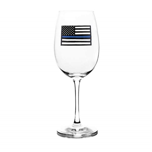 Wine Glass - Thin Blue Line Flag, 12 Oz