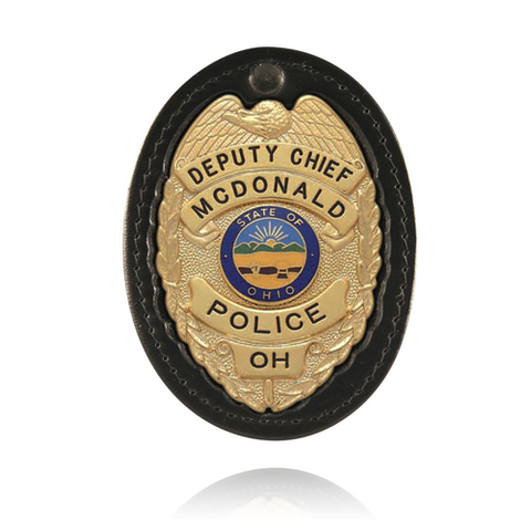 Boston Leather Oval Recessed Badge Holder with Clip