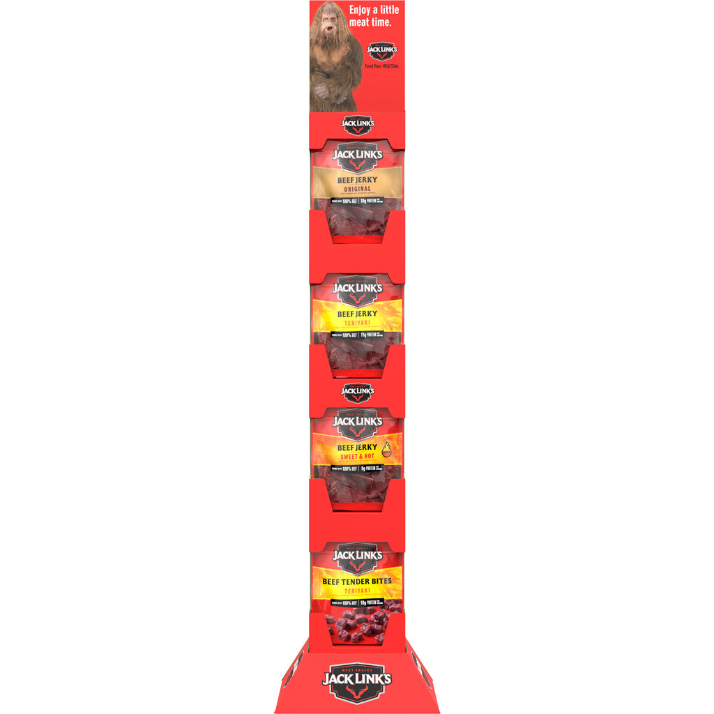 Jack Links 3.25oz Jerky & Tender Bites Tower 32ct Orig, Teriyaki, Sweet & Hot