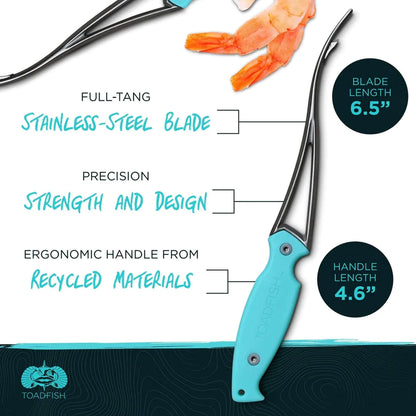 Toadfish Shrimp Deveiner Tool - Prawn & Seafood Peeler - Frogmore Shrimp Cleaner - Steel Butterfly Blade - Kitchen Essential - Ergonomic Handle - Stainless Steel - Full-Tang Strength