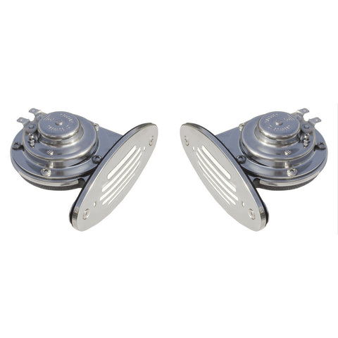 Schmitt Marine Mini Stainless Steel Dual Drop-In Horn w/Stainless Steel Grills High & Low Pitch